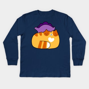 Stegosaurus and Orange Tabby Cat Kids Long Sleeve T-Shirt